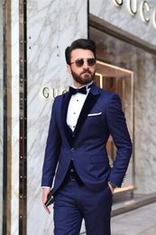 Men's Suits Fashion Navy Blue Formal Men Suit Wedding Groom Tuxedo Prom Slim Fit Blazer Hombre High Quality Custom 3 Piece Set Costume Homme