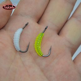 TAKEDO CJ05 12PCS PVC Soft Carp Fishing Bait Maggot Lure Fly Fishing Worms Lure With 12# Sharp Hook