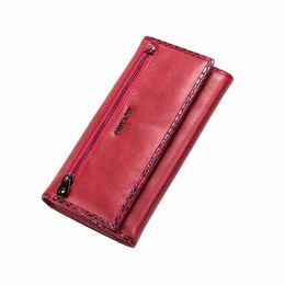 ctact's Genuine Leather Women Lg Wallet Large Capacity RFID Clutch Wallets Red Ladies Purses Coin Pocket Card Holder 24wp#