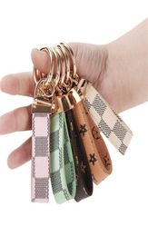Vintage Retro Cheque Plaid Key Ring Keychain PU Leather Handbag Purse Lanyard Backpack Hangtag Handheld Belt with Metal Circle Cli2192904
