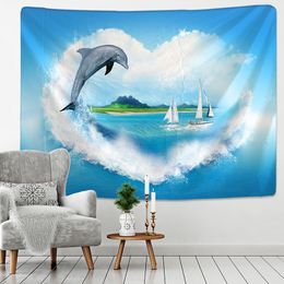 Cool 3D Animal Tapestry Dolphin Art Wall Hanging Living Room Decor Craftsmandala Decorative Thin Blanket Yoga