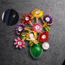 Brooches 1pcs Enamel Rhinestone Flower For Weddings Office Banquet Party Plant Brooch Pins Gifts Women And Men Jewelry