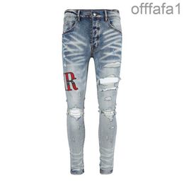 Mens Jeans Distressed Motorcycle Biker Jean Rock Skinny Slim Ripped Hole Letter Top Quality Brand Hip Hop Denim Pants28-40 I8QX