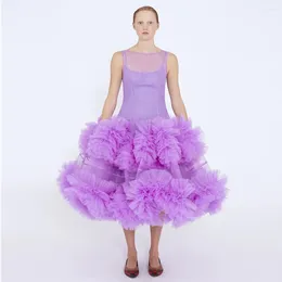 Casual Dresses Trendy Lavender Mid Calf Tulle Maxi Gowns Puff Ruffles Tiered Tutu Bottom A-line Bridal Dress