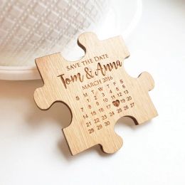 Wedding save the date magnets, puzzle with calendar, puzzle magnets