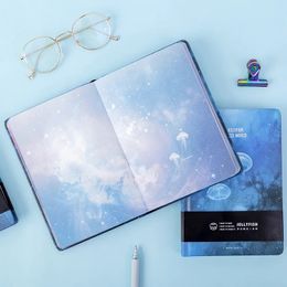 128 Sheets Cute Notebook Fantasy Jellyfish Illustration Book Colour Page Student Manual Ledger Notepad Diary 240409