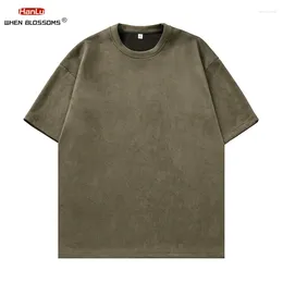 Men's T Shirts 2024 Texture Suede T-shirt For Men Women's Summer Loose Round Neck Solid Colour