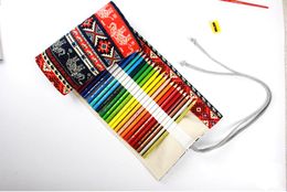 36/48/72 Holes Handmade Canvas Roll Up Pencil Case Drawing Pen Holder Sketching Bag Girls School Student Supply Stationery