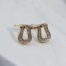 High Version V-gold F Home Full Horseshoe with Wang Qian's Same Light Fashion Set Diamond U-shaped Earrings and Ear Buckles