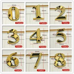 1PC House Number Gate Digits 0 To 9 Plastic Self Adhesive Lean Prominent Shape Golden 5/7Cm 3D Numeral Door Plaque Home Sticker