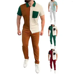 Men's Tracksuits Summer Breathable Suit Colorblocking Lapel Shirt Pants Winter Jacket Shawl Tuxedo
