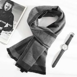 Scarves 2023 Fashion 180*35cm Scarves Man Autumn Winter Thick Warm Cashmere Business Long Wraps Boy Classic Shawl muffler 240410