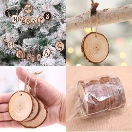 10pcs/set 6cm/2.34inch Christmas Wooden Decorations Christmas Tree Pendant Solid Wood Diy Painting Board Crafts