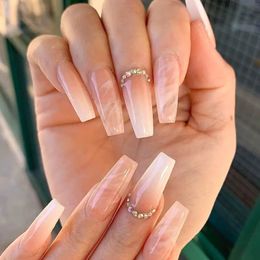 False unhas gradiente nude unhas manchas de strass incrustada pressionam unhas removíveis longas parágrafos manicure dicas de unhas