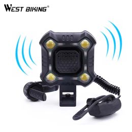 WEST BIKING Bicycle headlight 140 dB Bike Bell Multifunctional Cycling Light Waterproof Lamp Electric Horn Road MTB Accessories