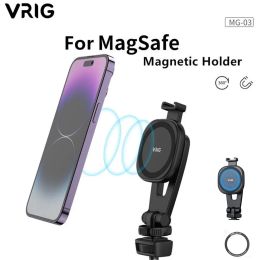 Stands VRIG 360° Rotation Magnetic Phone Tripod Mount for Tripods Camera holder for Magsafe iPhone 15 14 13 12 Series with Cold Shoe