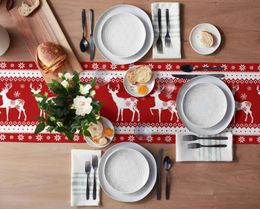 Christmas Winter Elk Snowflakes Red Background Table Runner Desktop Tablecloth Decorations For Home Xmas New Year Ornaments