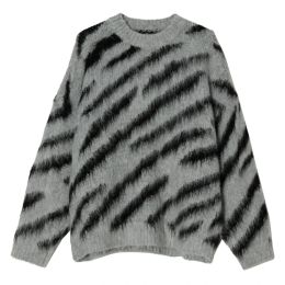 Sweatshirts Zebra Stripe Wool Sweater Knit Winter 2023 Men's Clothing Pullover Jumper Vintage Mohair Loose Oversized Women Sweater Knitwears