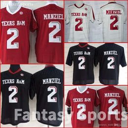 2 Texas Aggies AM Johnny Manziel College Football Jersey Red White Black Mens Ed Jerseys SEC Patch s