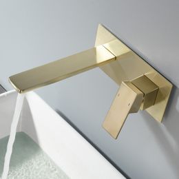 Golden Bathroom Faucet Wall Mounted Hot and Cold Water Mixer Embedded Sink Mixer Hidden Basin Tap Brushed Gold
