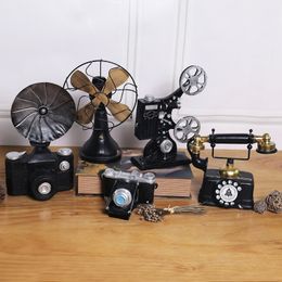Vintage Telephone Retro Antique Shabby Wired Phone Windmill Camera Fan Sewing Machine Figurine Classical Desk Home Decoration