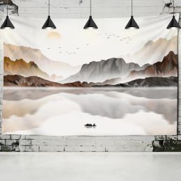 Sunset Mountain Series Tapestry Wall Hanging Beach Towel Bohemian Chinese Landscape Painting Dormitory Decor