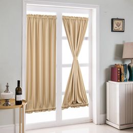 French Door Curtain Soft Cloth Rod Pocket Blackout Glass Window Curtain Panel Privacy Curtain Minimalist Style Living Room Decor