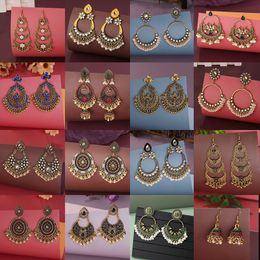 19 Styles Boho Ethnic Jhumka Earrings For Women Pendient Afghan Tribe Gold Color Hollow Bell Pearls Tassel Ladies Indian Jewelry