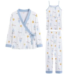 3 Pcs/set Maternity Nursing Clothing Pyjamas Sleepwear Breastfeeding Nightwear Printed For Pregnant Women Loose Pregnancy Suits