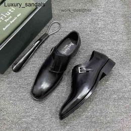 Berluti Mens Dress Shoes Leather Berluts New Mens Calf Leather Handmade Colour Brushed Buckle Oxford Shoes Fashionable Gentleman Business Dress Rj 2Q10