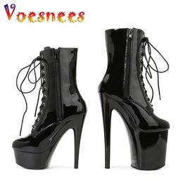 Boots female women shoes Stripper Combat Fetish 8 Inch High Heels Platform Ankle Boots Women15-20CM Black Pole Dancing Strappy