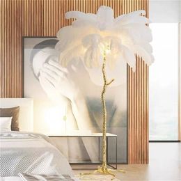 OUFULA Nordic Vintage Floor Lamp Modern Creative Brass Simple LED Feather Standing Light for Home Living Room Bedroom Decor