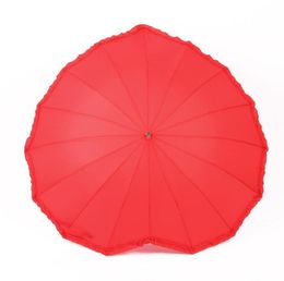 Red Heart Shape Umbrella Romantic Parasol Long-handled Umbrella For Wedding Photo Props Umbrella Valentine's Day Gift Wholesale