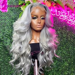 13x4 Sliver Grey Human Hair Wigs For Women Preplucked Body Wave Lace Front Wig Brazilian Hair HD Transparent Lace Frontal Wig