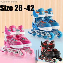 Inline Roller Skates Adjustable Size 28 29 Flash 4 Wheels Skates Inline Roller Skate Shoes Set Outdoor Skating Sport Kids Boys Girls Beginners ABEC 7 Y240410