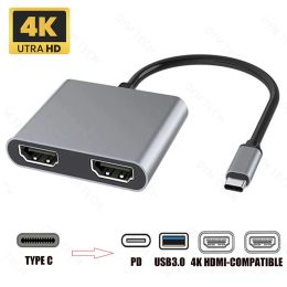 Hubs USB C Hub TypeC to Dual HDMI4K 60HZ Dual Screen Expansion Adapter Type C Docking Station For Macbook Laptop Mobile Phone PC