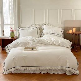 Bedding Sets Premium Elegant Ruffled Set White Pink Double French Romantic Nature Soft Cotton Duvet Cover Bedspread Pillowcases