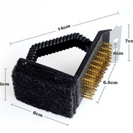 Triple Grill Brush and Scraper, Best BBQ Cleaner, Perfect Tools for All Grill Types Including Weber Ideal Barbecue Accessories