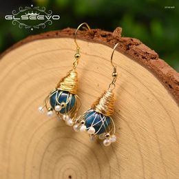 Dangle Earrings GLSEEVO Natural Fresh Water Pearl Kyanite Handmade Drop Earring For Women Vintage Fine Jewellery 2024 GE0588