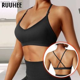 Yoga Outfits RUUHEE Women Push Up Sports Bra 2023 Padded Fitness Sports Bra For Women Workout Top Gym Adjustable Straps Seamless Yoga Bras Y240410