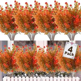 Decorative Flowers 1-4 Bunches Artificial Eucalyptus Autumn Red Leaves Fake Plants For Christmas Wedding Home Garden Decoration