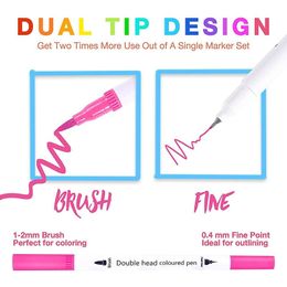 12/24/36/48 Color Lettering Markers Pen Dual Tip Drawing Liner & Brush Pen for Calligraphy/Sketching School Supplies Stationery