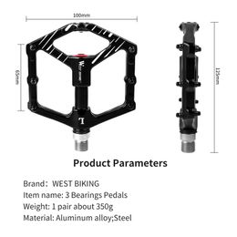 WEST BIKING Aluminum Alloy Bike Pedals 3 Sealed Bearings With Magnetic Bicycle Pedals Non-slip Bike Accessories Road MTB Pedals