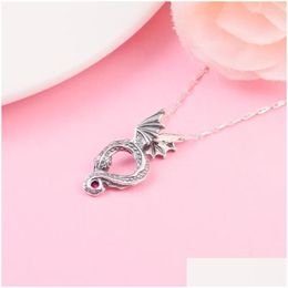 Chains Flying Dragon Red Cz Necklace Sterling Sier Jewellery 925 Beads Charms Diy Chain Fashion Female Drop Delivery Necklaces Pendants Dh9Wa