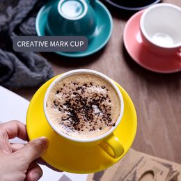 220 ml high-grade ceramic coffee cups Coffee cup set Simple European style Cappuccino flower cups Latte Colourful pure Coaster
