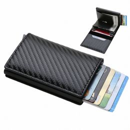 carb Fiber Slim Aluminum Men Wallet ID Credit Card Holder Mini RFID Wallet Automatic Pop up Bank Card Case Black Vallet 2023 34dL#