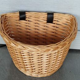 Bicycle Basket bike Wicker Front Handlebar Basket Cycling Handwoven Willow Semicircle Cargo Bag Storage Case For Bike Accessory