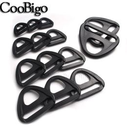 10pcs Webbing D Ring Swivel Clip Loop Buckle Adjuster Black Backpack Straps Belt Bag Clasp DIY Craft Accessories Plastic 20-50mm