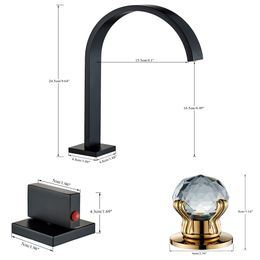 Ulgksd Hot Cold Water Basin Faucets Deck Mounted Square Bathroom Sink Tap Double Handle 3 Hole Mixer Tap For Bathroom Supplies