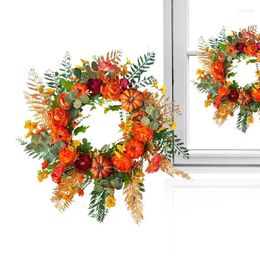 Decorative Flowers Pumpkin Wreath Artificial Autumn Decorations Fall Hangable Flower Front Door Decor Home Supplies